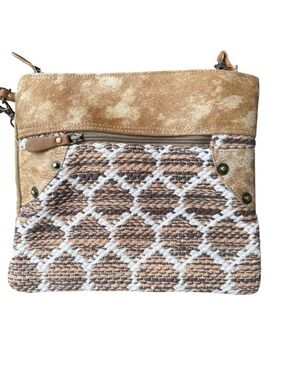 NWT  Hair on Hide & Leather Neutral Tan Patterned Crossbody Bag